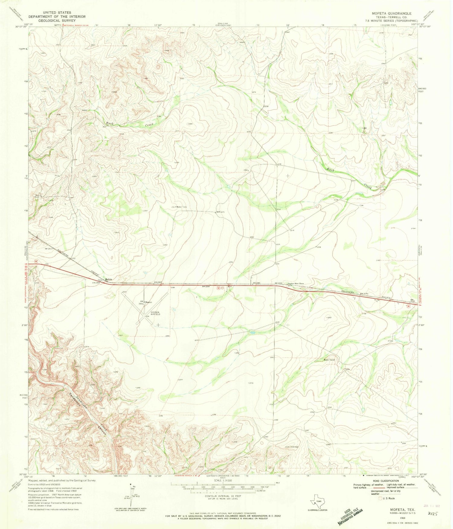 Classic USGS Mofeta Texas 7.5'x7.5' Topo Map Image