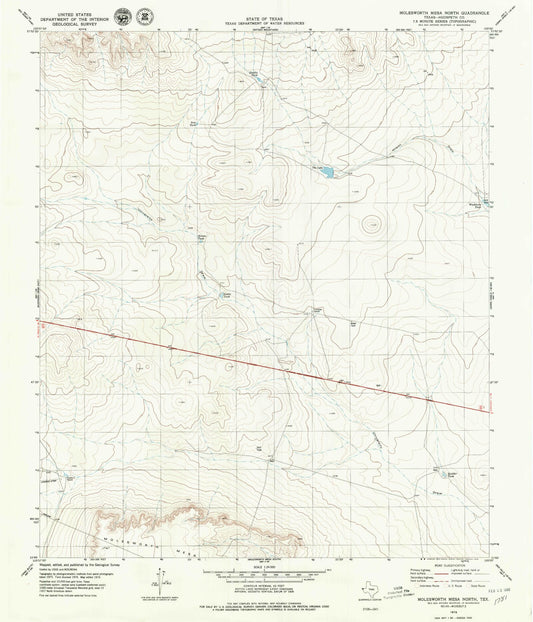 Classic USGS Molesworth Mesa North Texas 7.5'x7.5' Topo Map Image