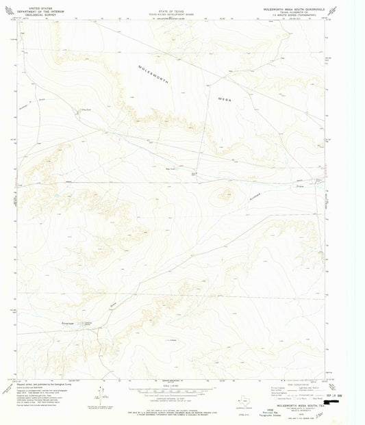 Classic USGS Molesworth Mesa South Texas 7.5'x7.5' Topo Map Image