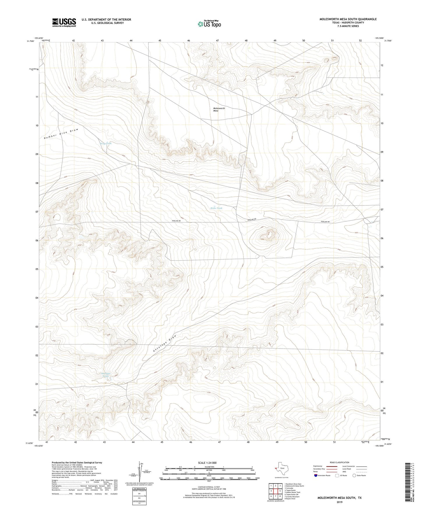 Molesworth Mesa South Texas US Topo Map Image