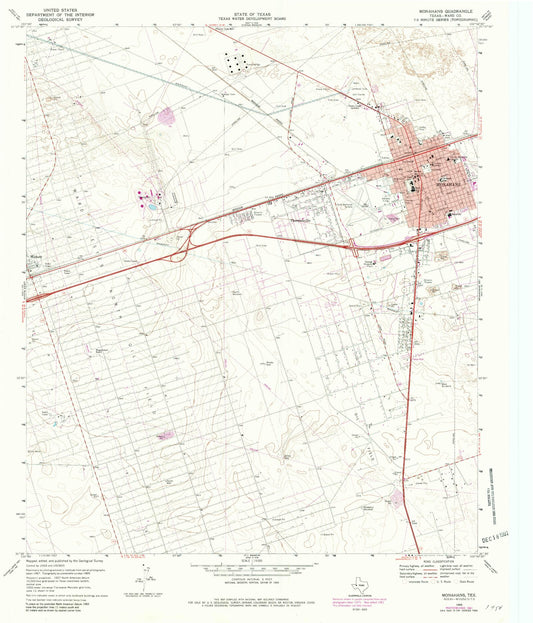 Classic USGS Monahans Texas 7.5'x7.5' Topo Map Image