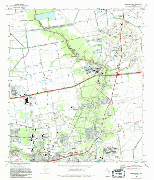 Classic USGS Mont Belvieu Texas 7.5'x7.5' Topo Map Image
