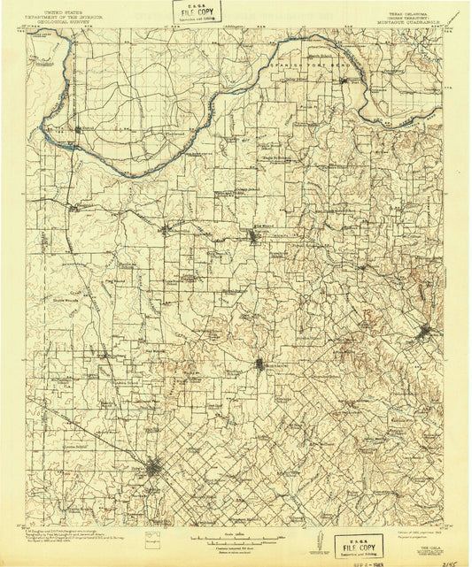 Historic 1905 Montague Texas 30'x30' Topo Map Image