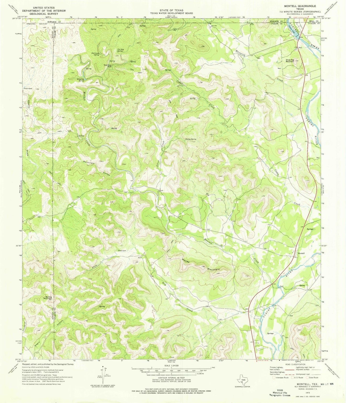 Classic USGS Montell Texas 7.5'x7.5' Topo Map Image