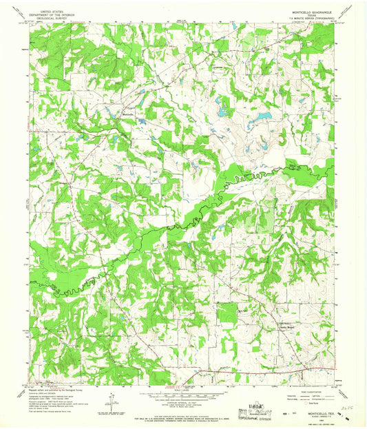 Classic USGS Monticello Texas 7.5'x7.5' Topo Map Image
