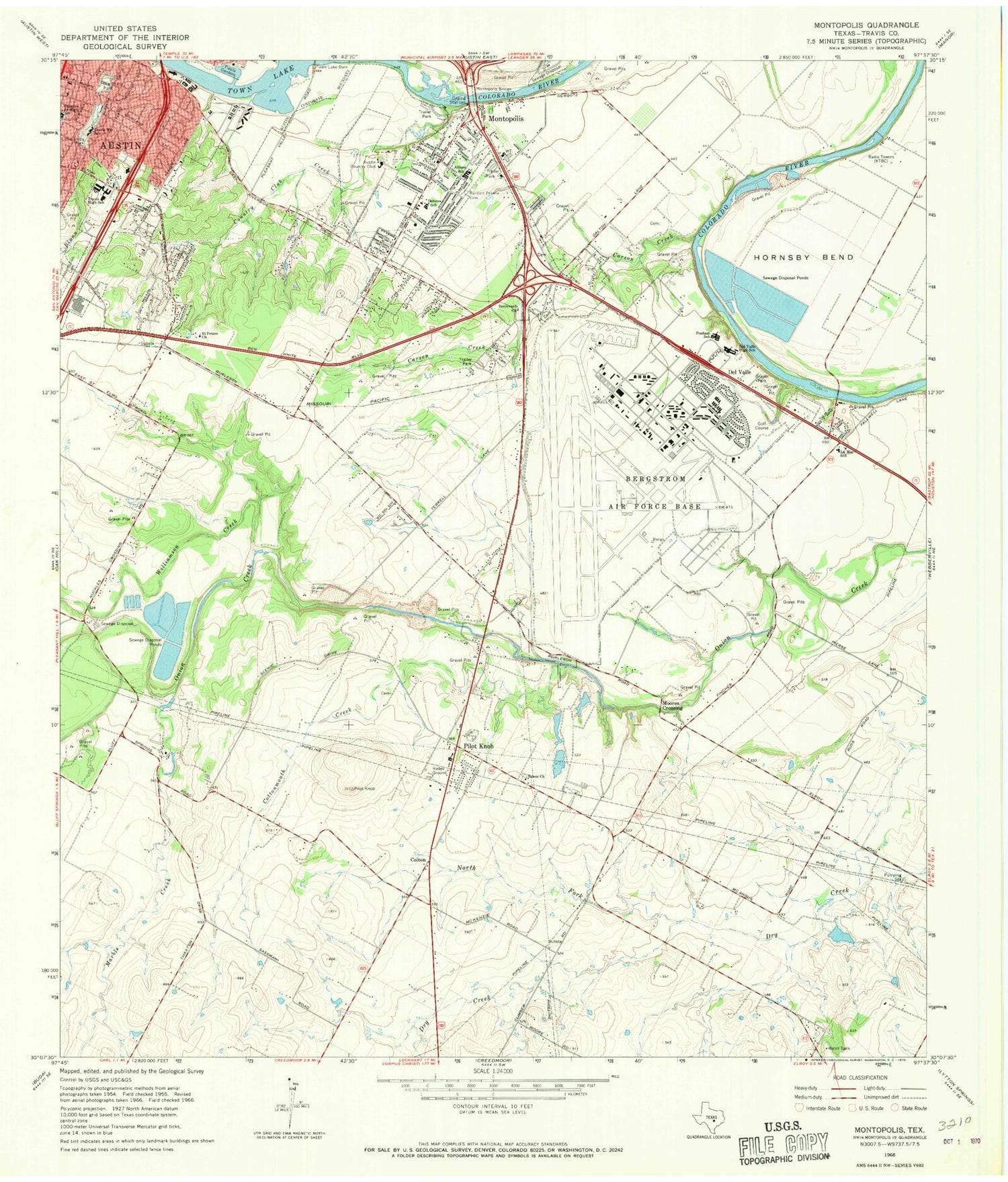 Classic USGS Montopolis Texas 7.5'x7.5' Topo Map Image