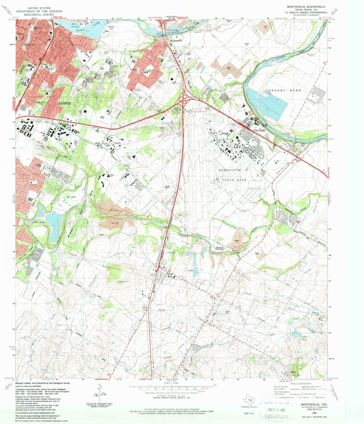Classic USGS Montopolis Texas 7.5'x7.5' Topo Map Image