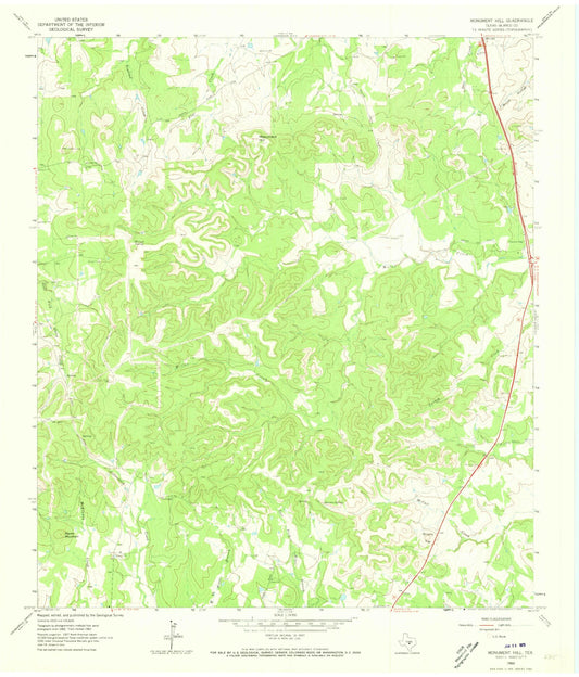 Classic USGS Monument Hill Texas 7.5'x7.5' Topo Map Image