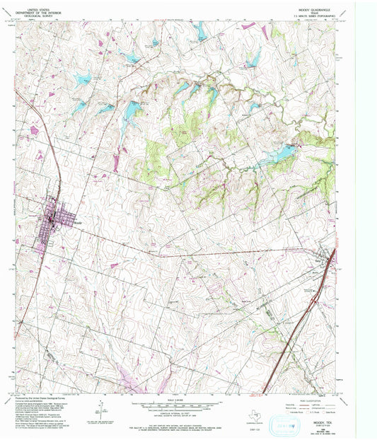 Classic USGS Moody Texas 7.5'x7.5' Topo Map Image