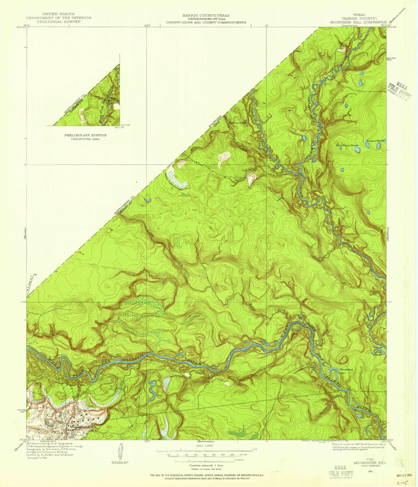 Classic USGS Moonshine Hill Texas 7.5'x7.5' Topo Map Image