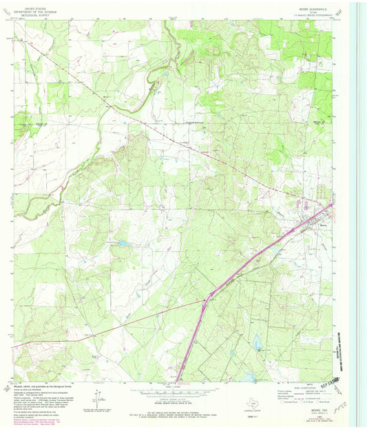 Classic USGS Moore Texas 7.5'x7.5' Topo Map Image