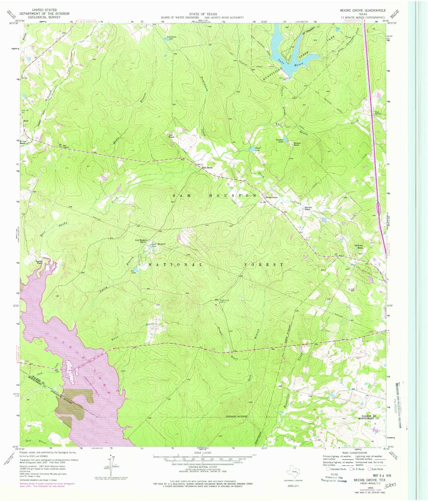 USGS Classic Moore Grove Texas 7.5'x7.5' Topo Map Image