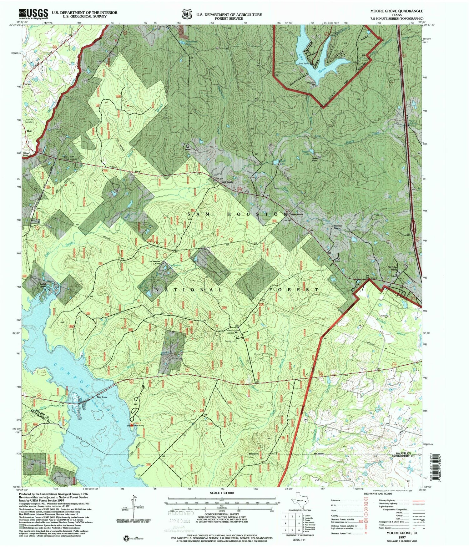 USGS Classic Moore Grove Texas 7.5'x7.5' Topo Map Image
