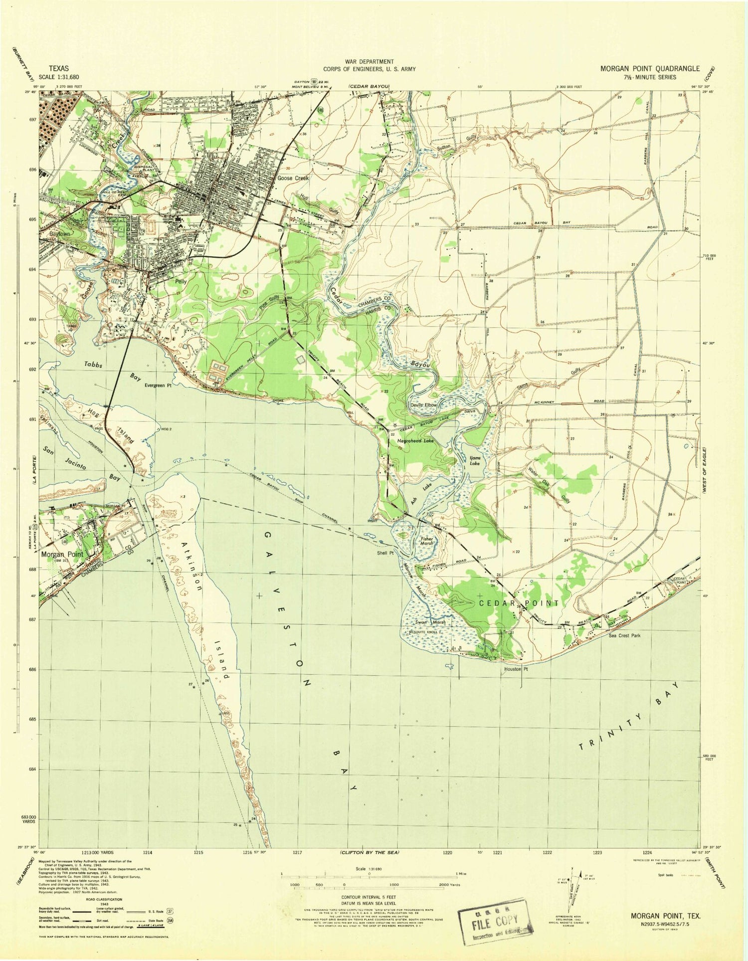 Classic USGS Morgans Point Texas 7.5'x7.5' Topo Map Image