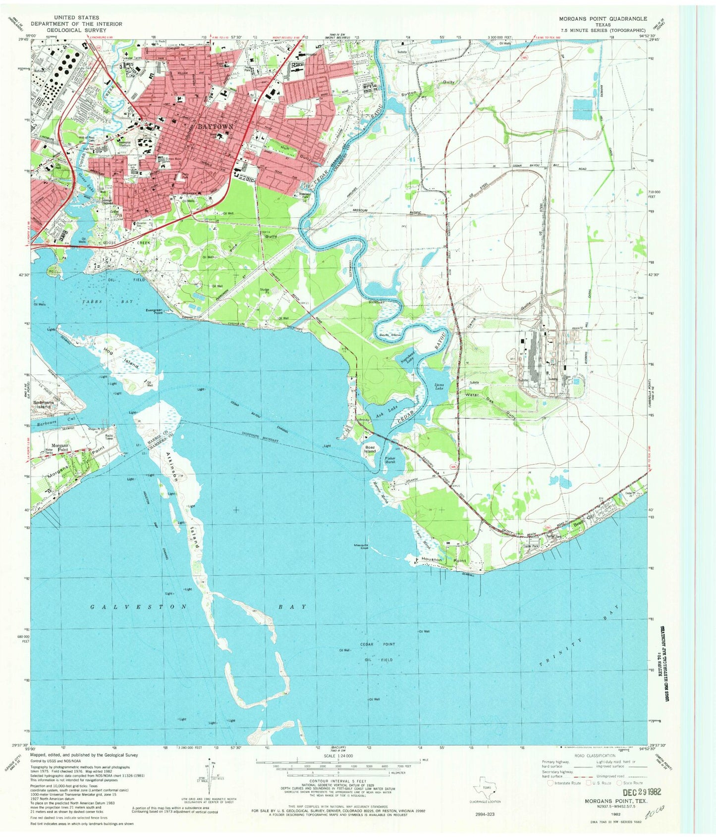Classic USGS Morgans Point Texas 7.5'x7.5' Topo Map Image