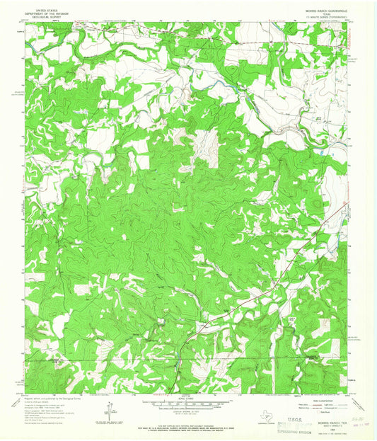 Classic USGS Morris Ranch Texas 7.5'x7.5' Topo Map Image