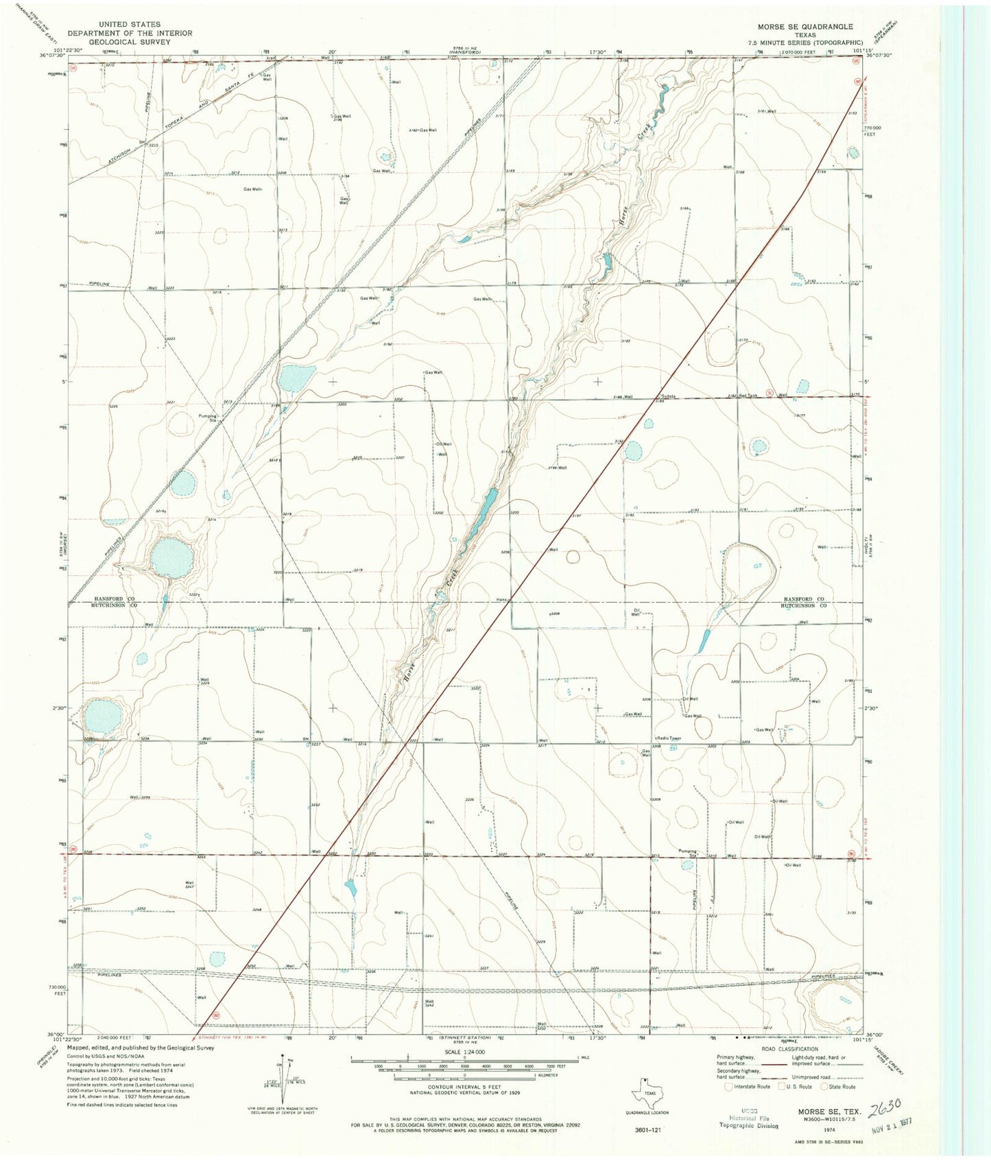Classic USGS Morse SE Texas 7.5'x7.5' Topo Map Image