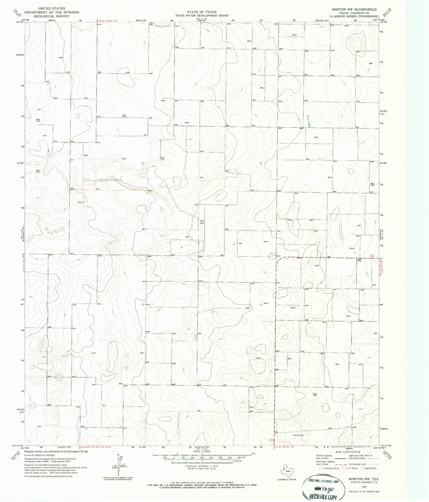 Classic USGS Morton NW Texas 7.5'x7.5' Topo Map Image