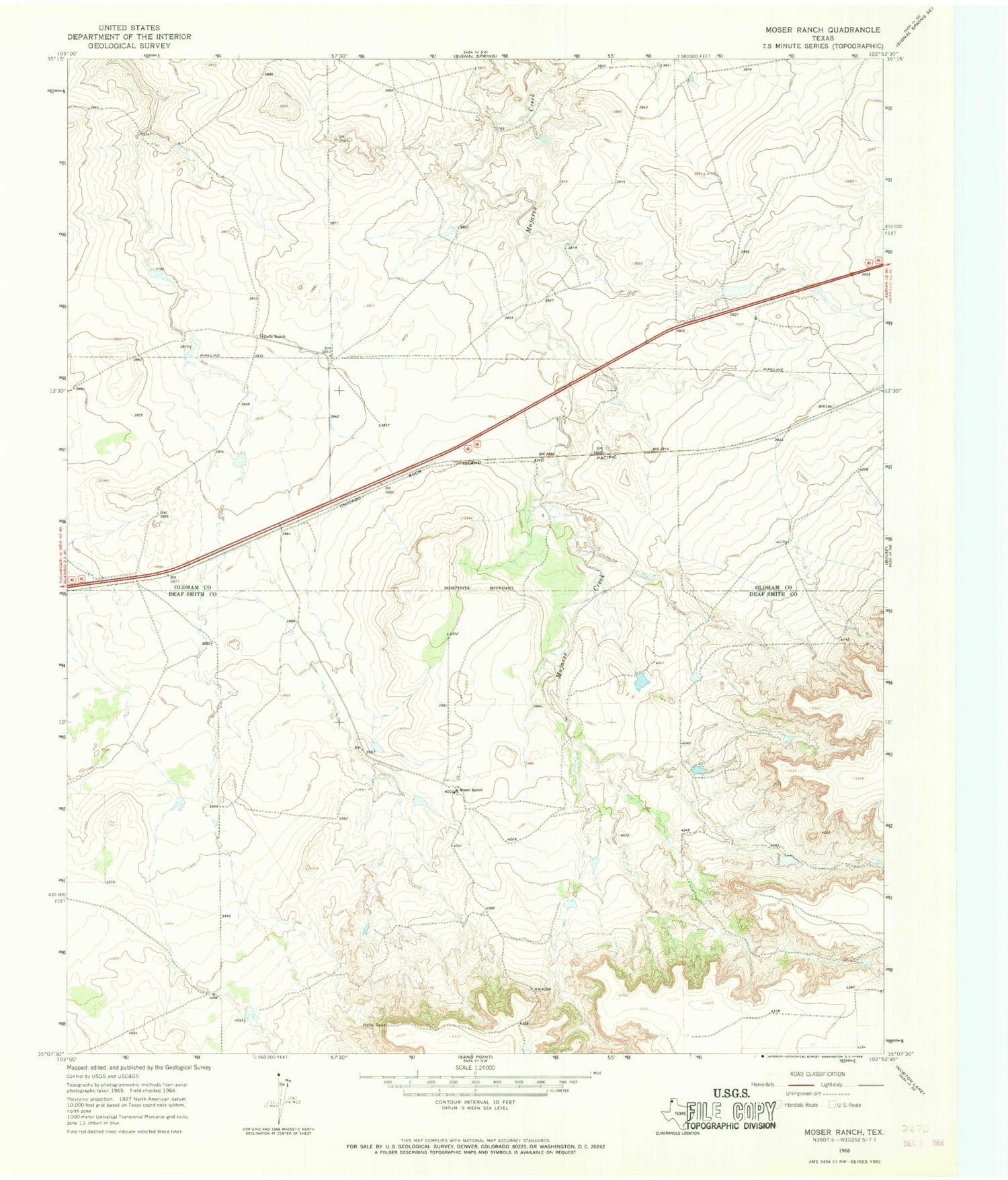 Classic USGS Moser Ranch Texas 7.5'x7.5' Topo Map Image