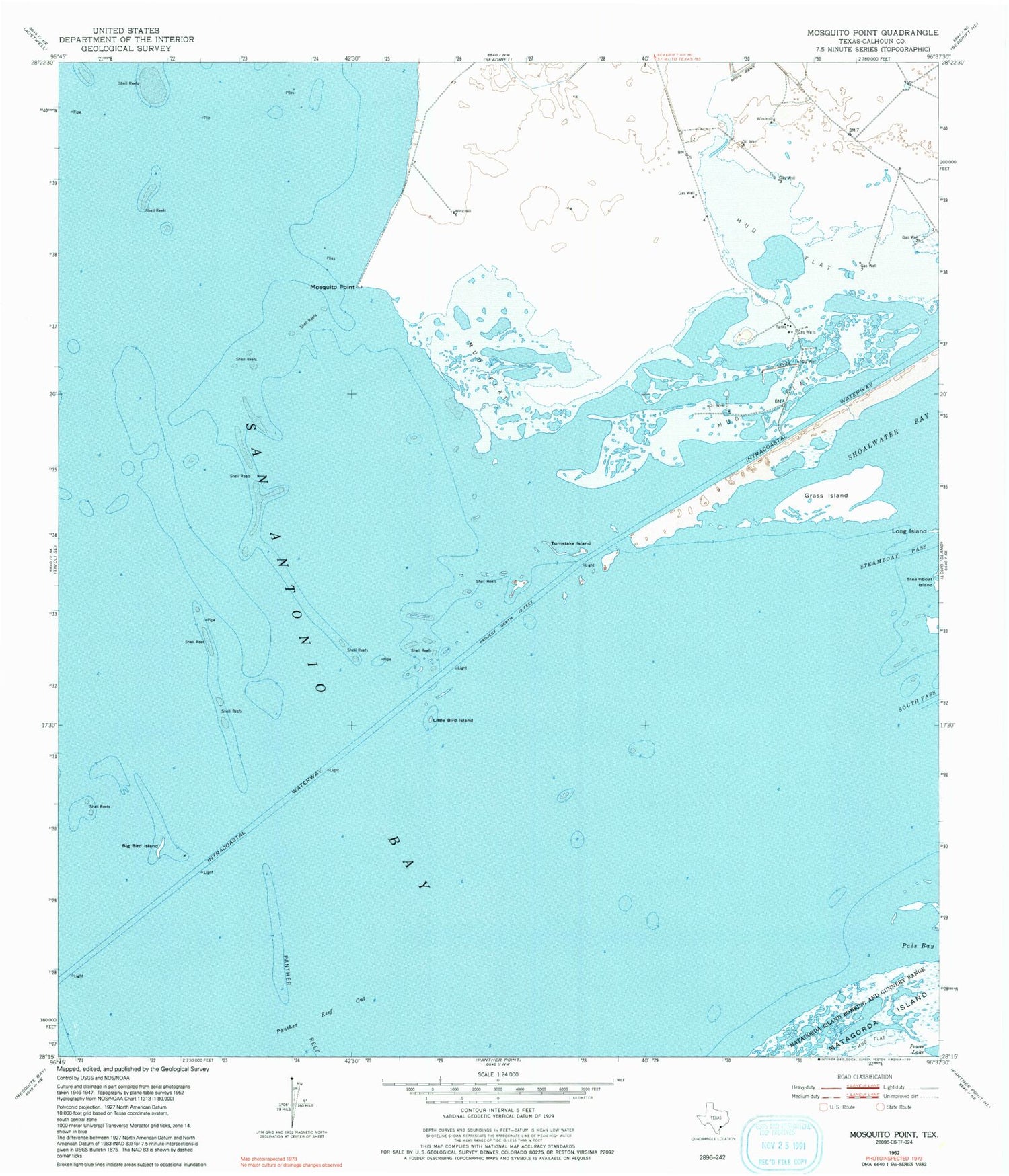 Classic USGS Mosquito Point Texas 7.5'x7.5' Topo Map Image