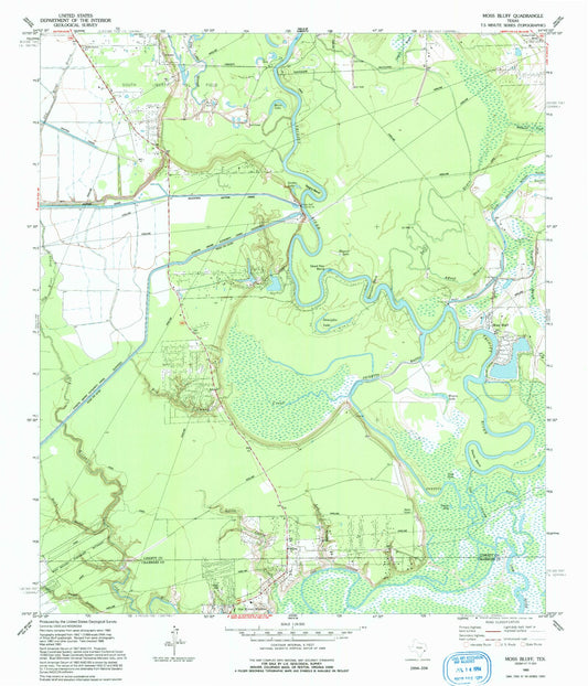 Classic USGS Moss Bluff Texas 7.5'x7.5' Topo Map Image