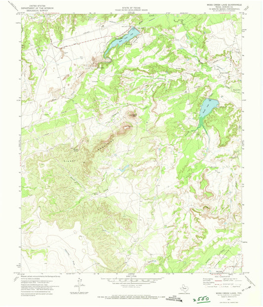 Classic USGS Moss Creek Lake Texas 7.5'x7.5' Topo Map Image