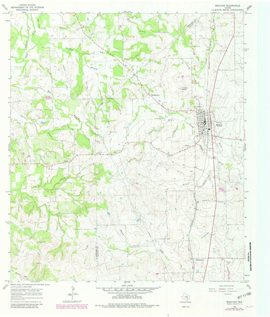 Classic USGS Moulton Texas 7.5'x7.5' Topo Map Image