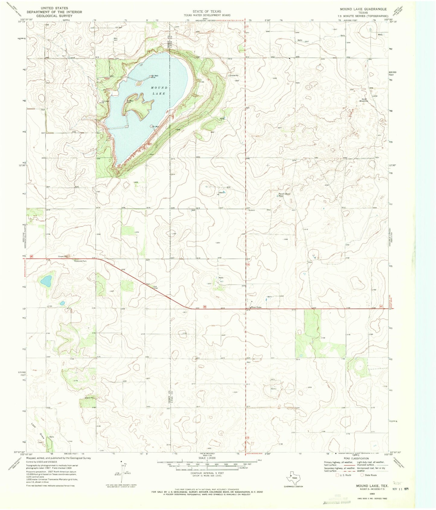 Classic USGS Mound Lake Texas 7.5'x7.5' Topo Map Image