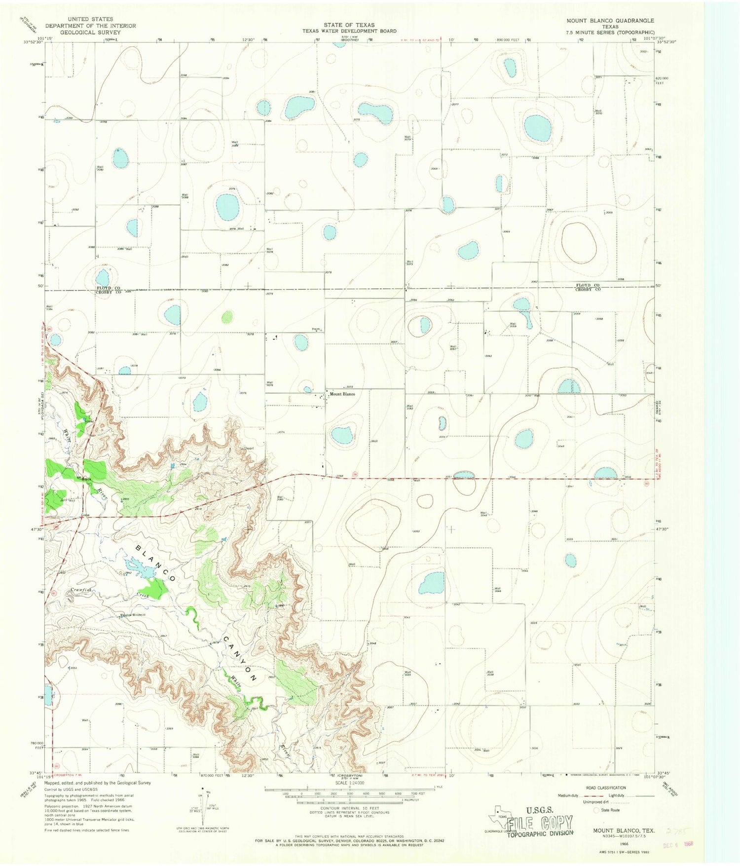 Classic USGS Mount Blanco Texas 7.5'x7.5' Topo Map Image