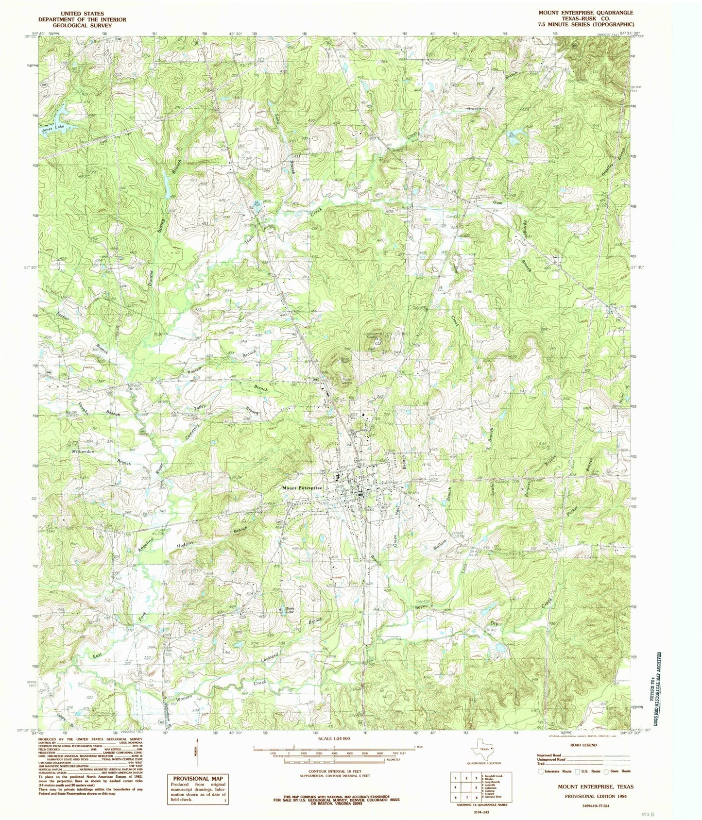 Classic USGS Mount Enterprise Texas 7.5'x7.5' Topo Map Image