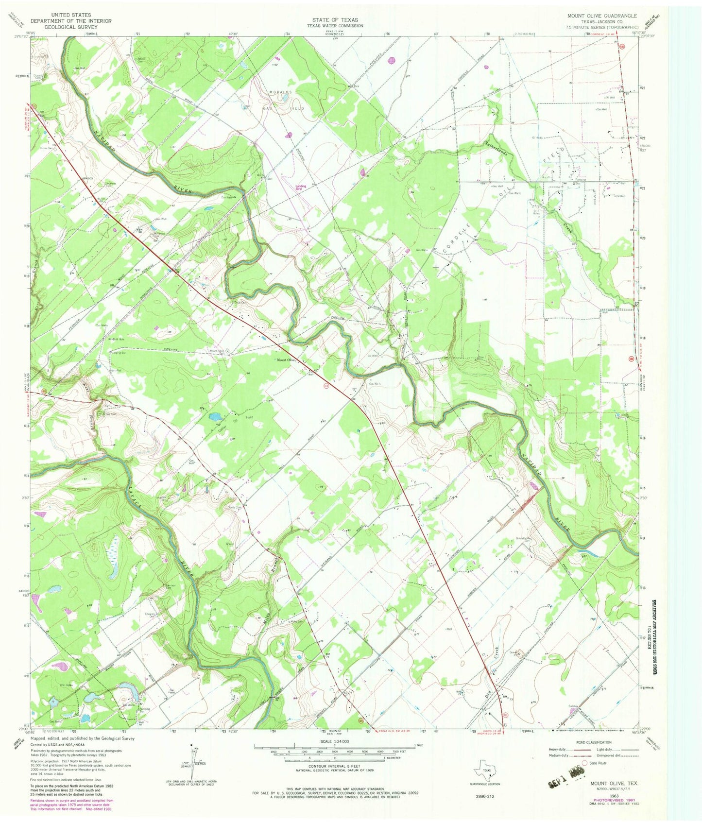 Classic USGS Mount Olive Texas 7.5'x7.5' Topo Map Image