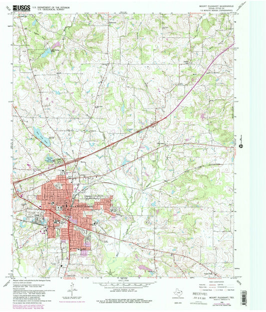 Classic USGS Mount Pleasant Texas 7.5'x7.5' Topo Map Image