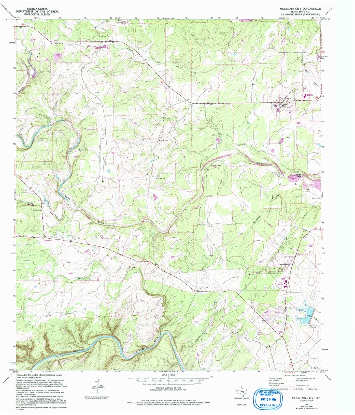 Classic USGS Mountain City Texas 7.5'x7.5' Topo Map Image