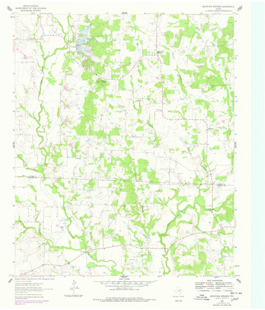 Classic USGS Mountain Springs Texas 7.5'x7.5' Topo Map Image