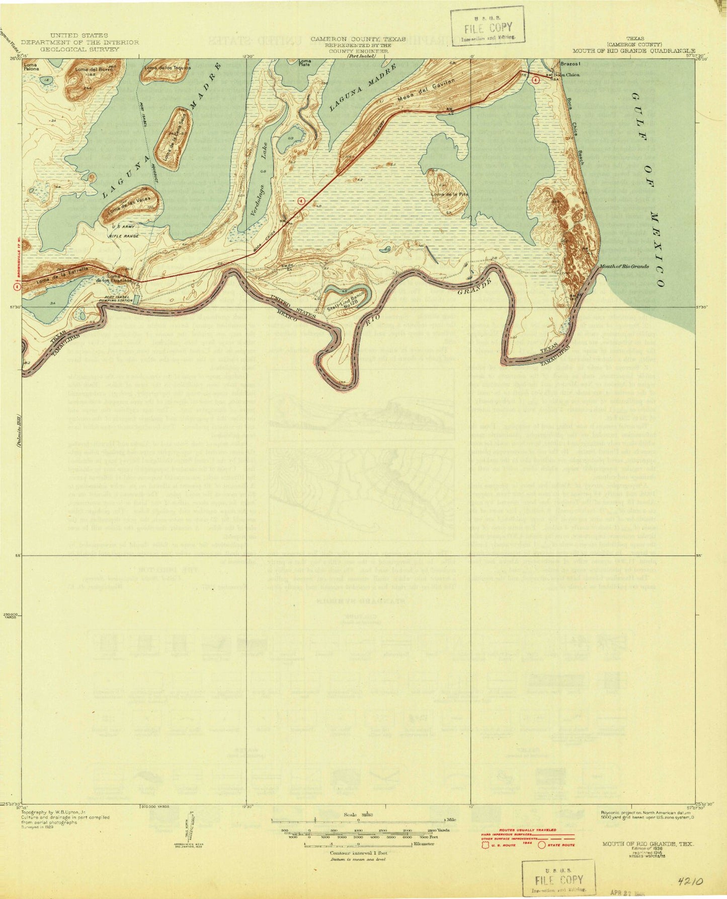 Classic USGS Mouth of Rio Grande Texas 7.5'x7.5' Topo Map Image