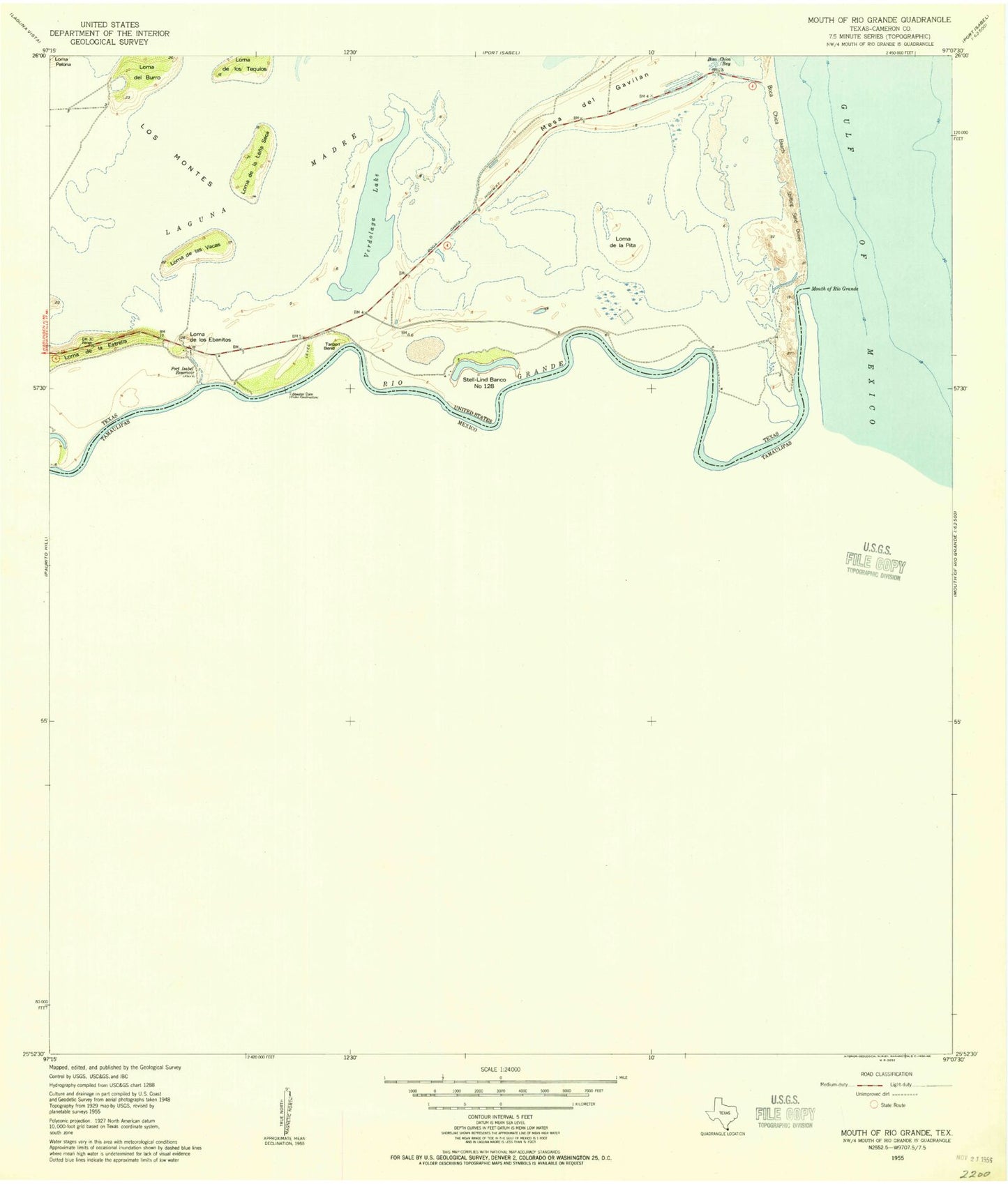Classic USGS Mouth of Rio Grande Texas 7.5'x7.5' Topo Map Image