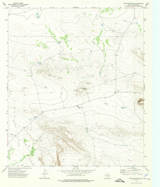 Classic USGS Movie Mountain Texas 7.5'x7.5' Topo Map Image