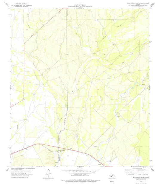 Classic USGS Mud Creek North Texas 7.5'x7.5' Topo Map Image