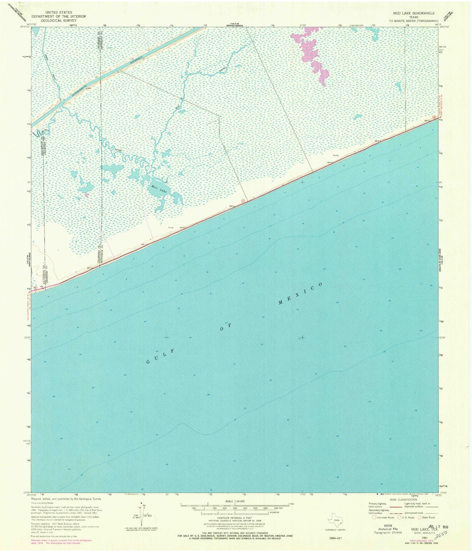 Classic USGS Mud Lake Texas 7.5'x7.5' Topo Map Image