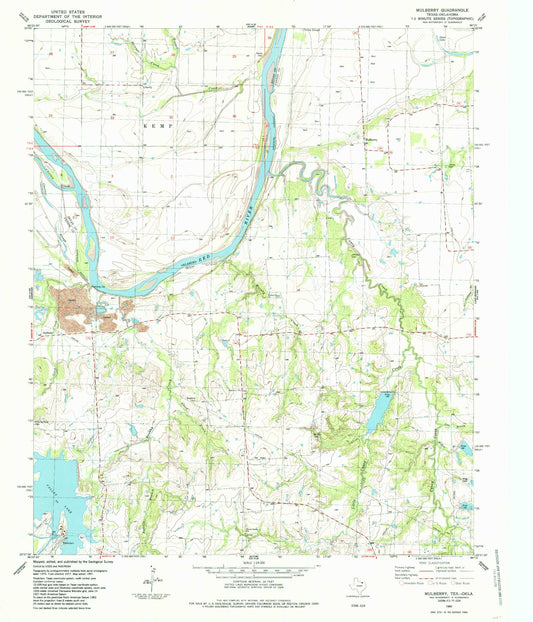 Classic USGS Mulberry Texas 7.5'x7.5' Topo Map Image