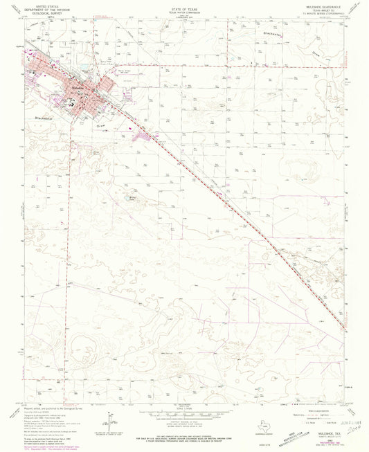 Classic USGS Muleshoe Texas 7.5'x7.5' Topo Map Image
