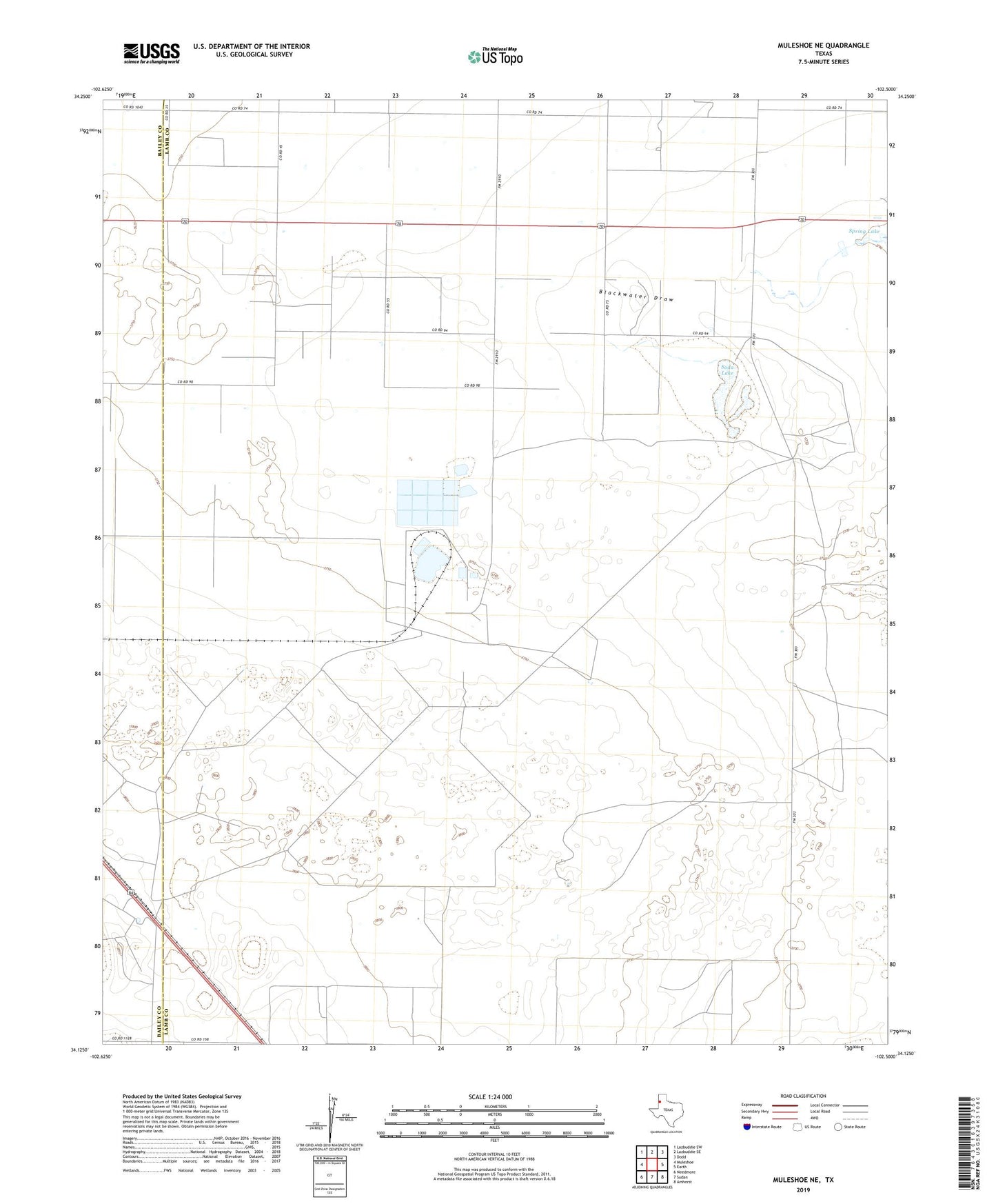 Muleshoe NE Texas US Topo Map Image