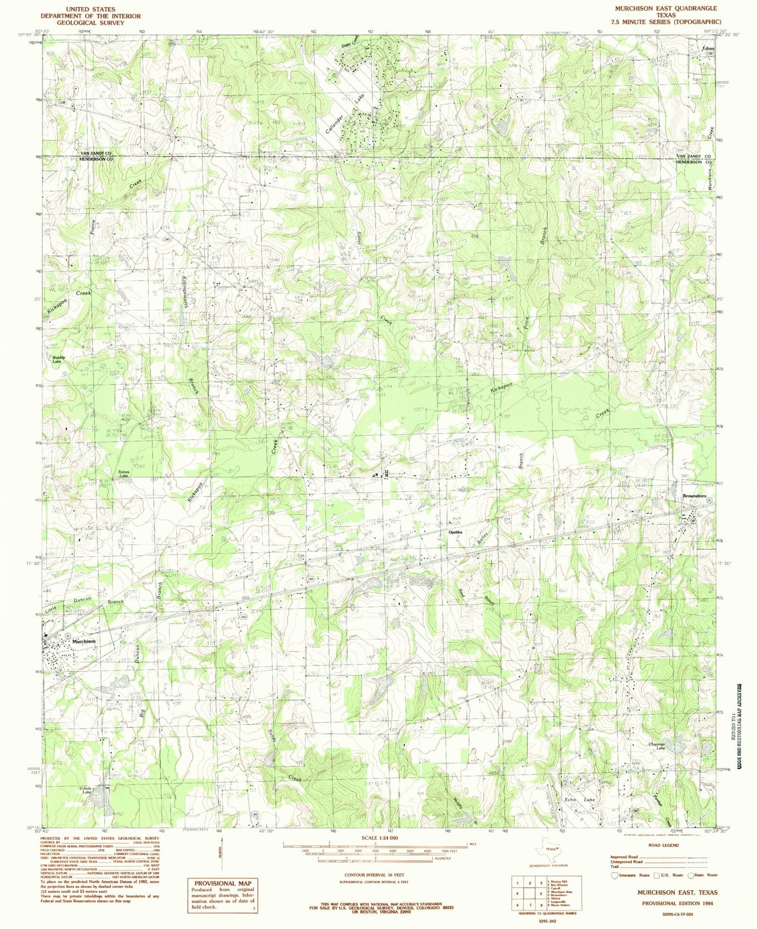 Classic USGS Murchison East Texas 7.5'x7.5' Topo Map Image