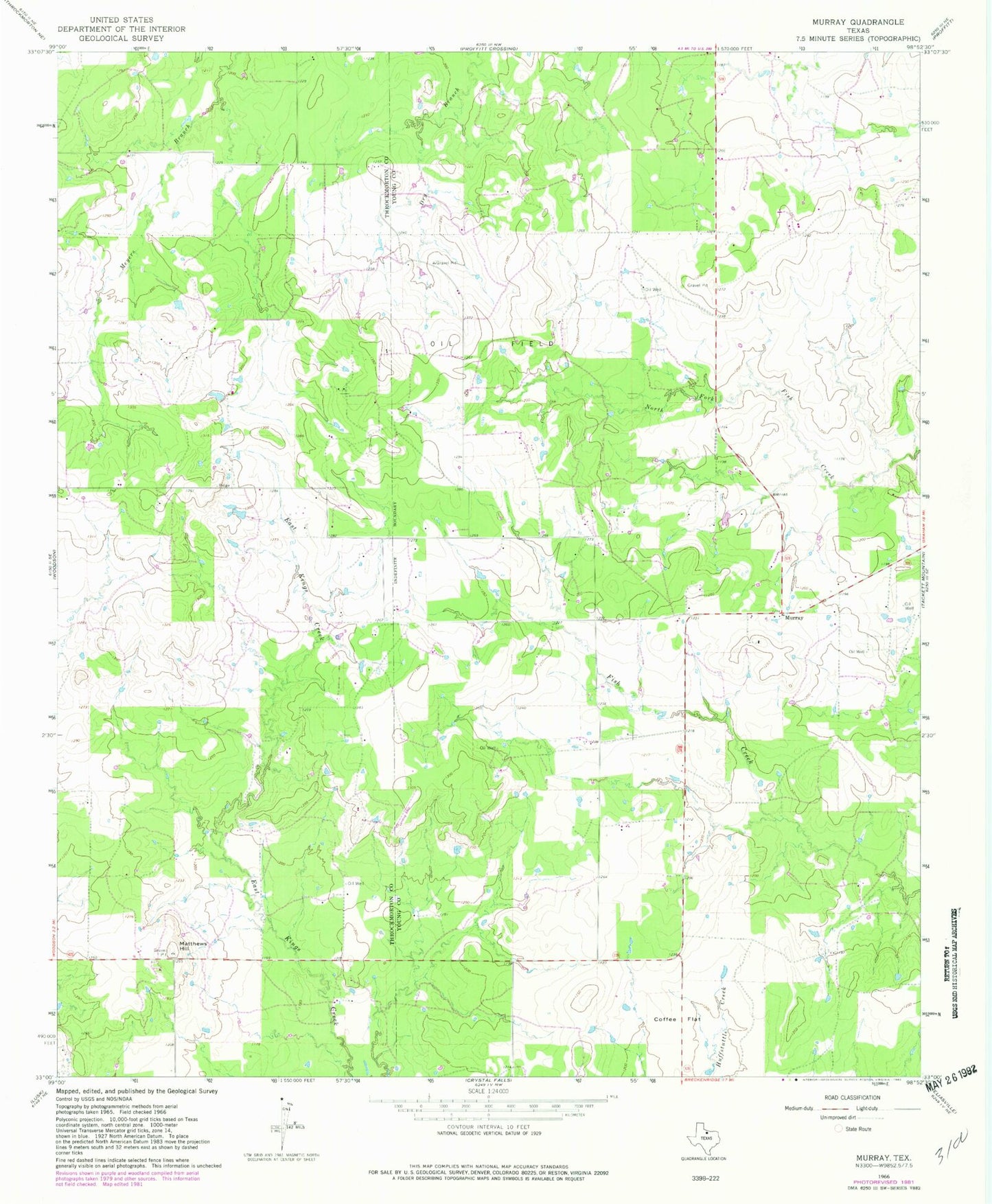 Classic USGS Murray Texas 7.5'x7.5' Topo Map Image