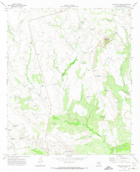 Classic USGS Mushaway Peak Texas 7.5'x7.5' Topo Map Image