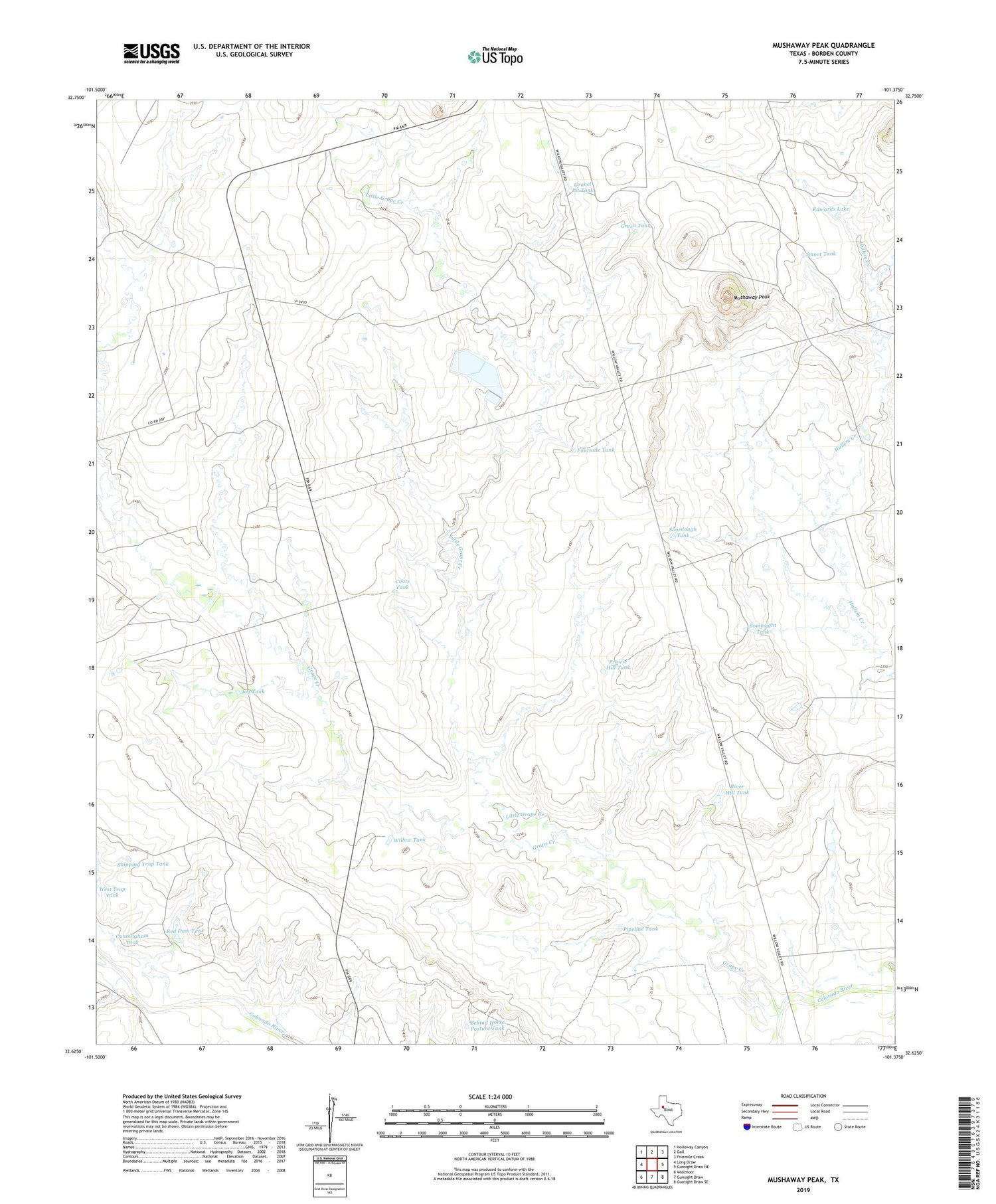 Mushaway Peak Texas US Topo Map Image