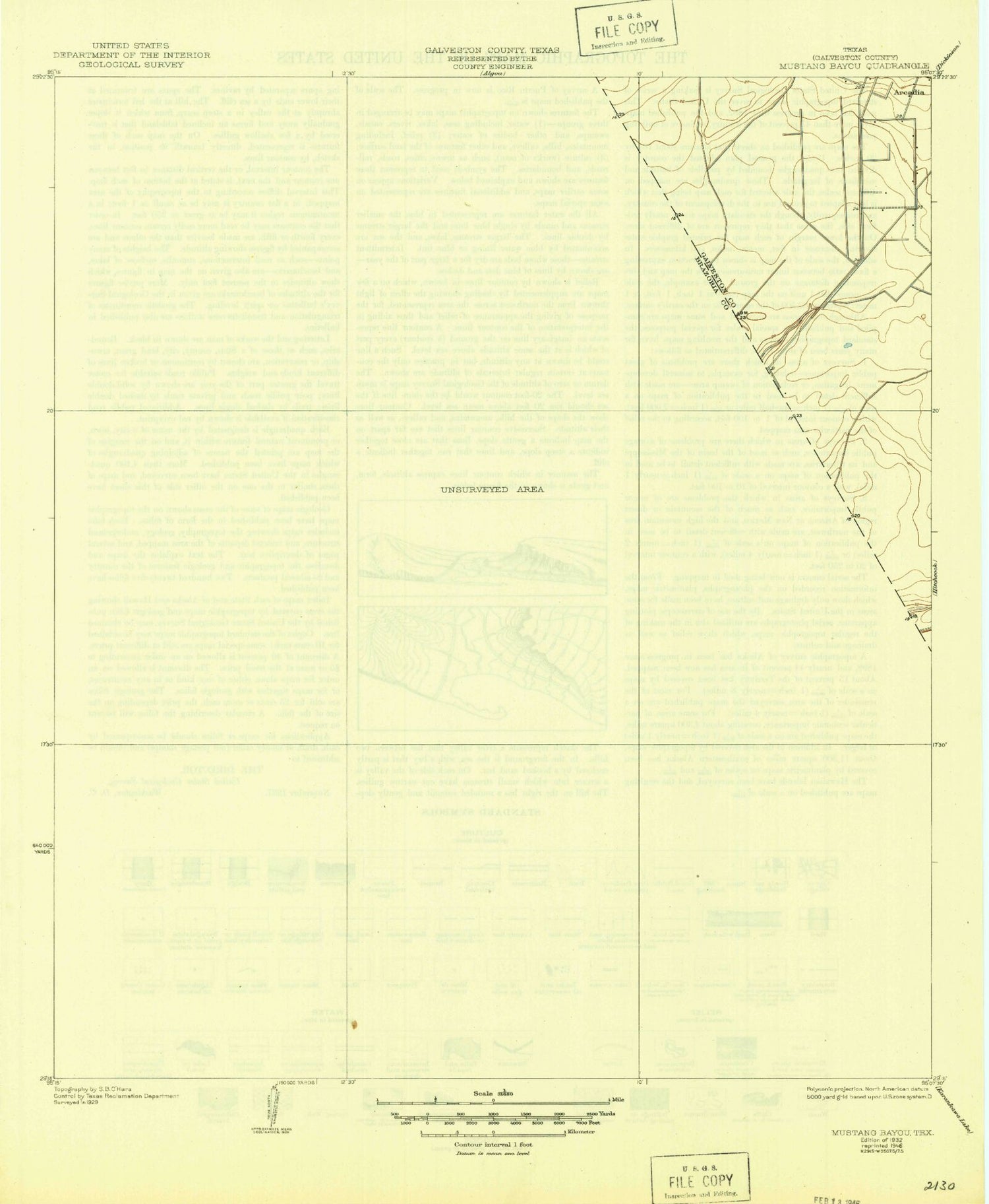 Classic USGS Mustang Bayou Texas 7.5'x7.5' Topo Map Image