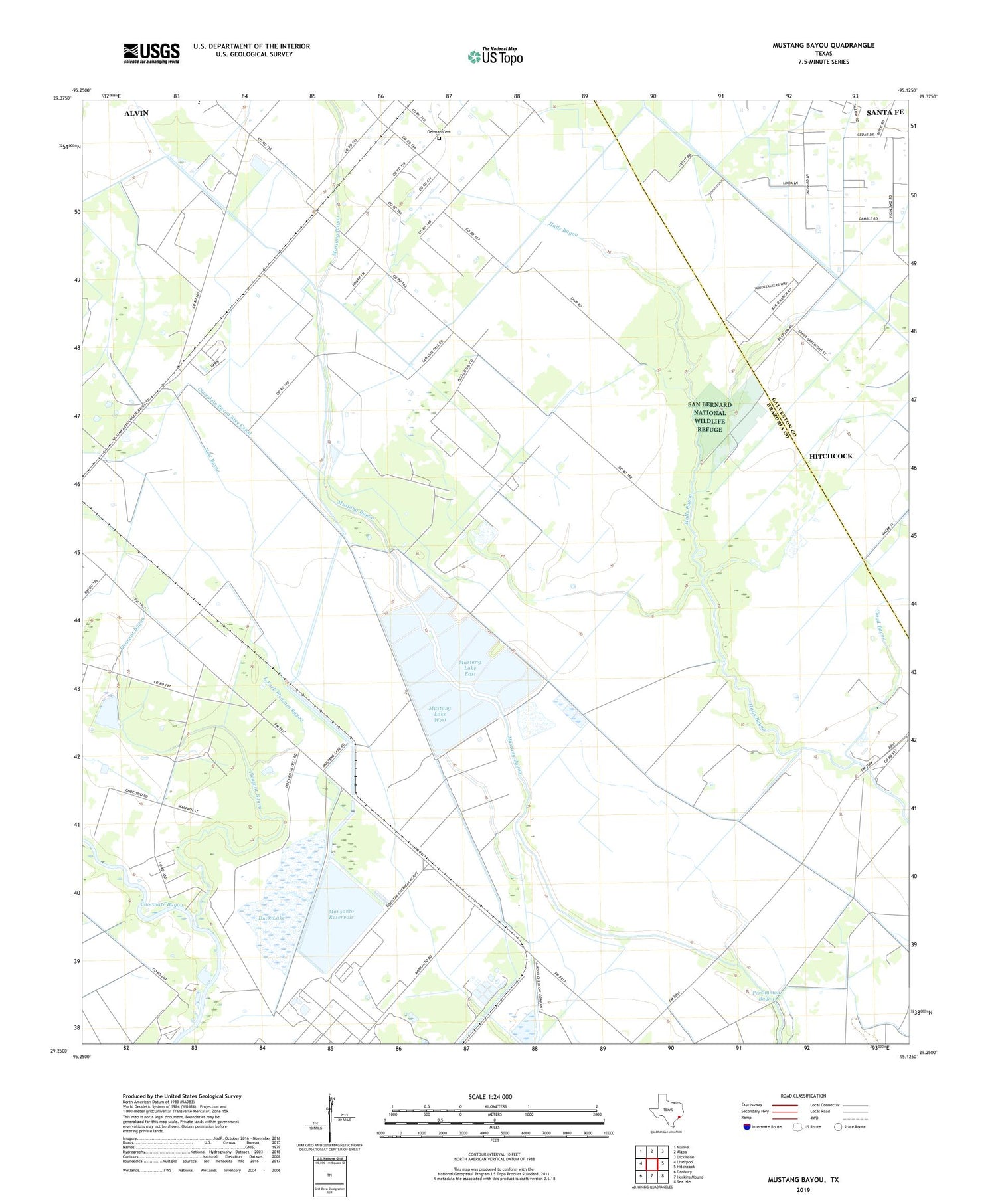 Mustang Bayou Texas US Topo Map Image