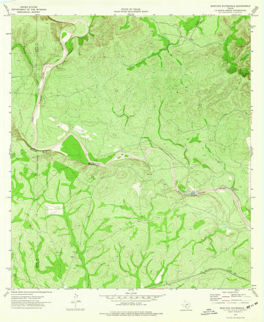Classic USGS Mustang Waterhole Texas 7.5'x7.5' Topo Map Image