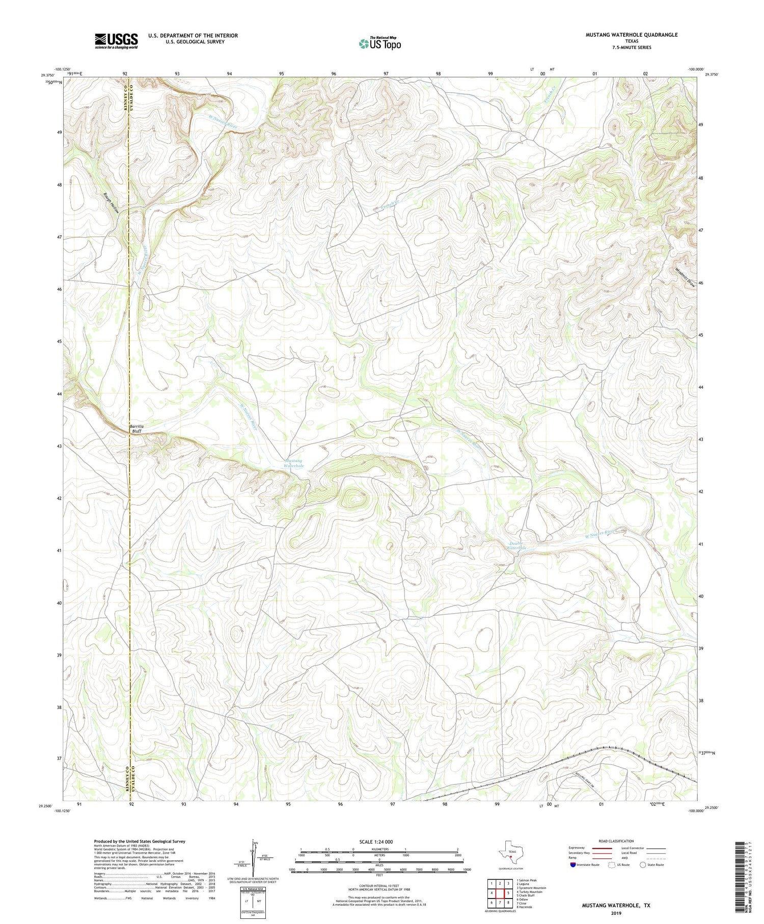 Mustang Waterhole Texas US Topo Map Image